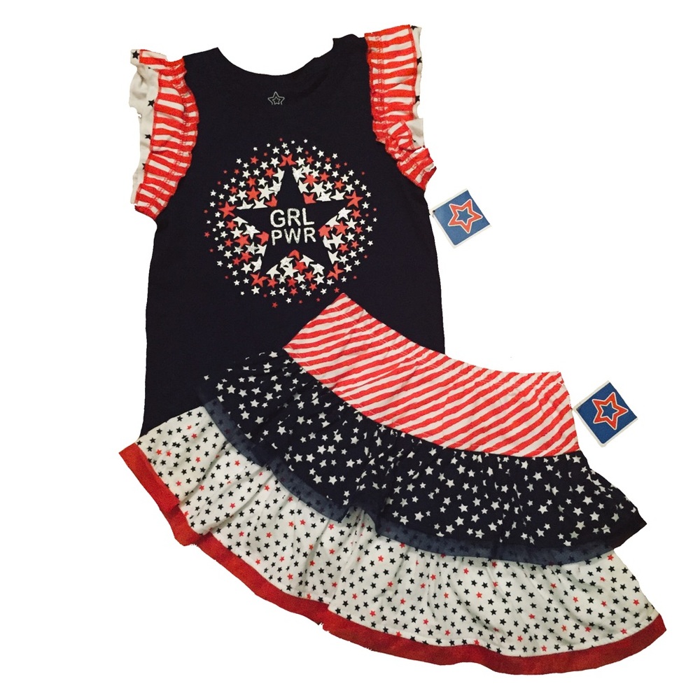 Girl’s Patriotic 4th of July Stars Stripes Outfit